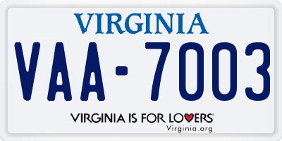 VA license plate VAA7003
