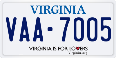 VA license plate VAA7005