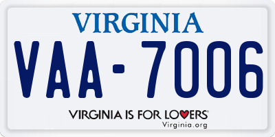 VA license plate VAA7006
