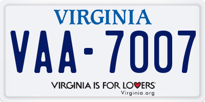 VA license plate VAA7007