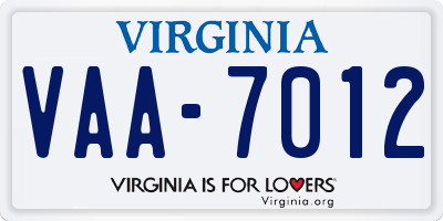 VA license plate VAA7012