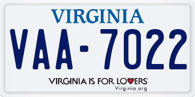 VA license plate VAA7022