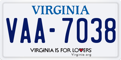 VA license plate VAA7038