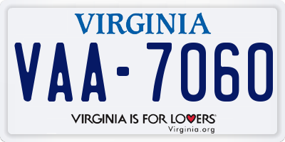 VA license plate VAA7060