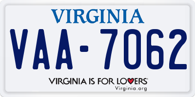 VA license plate VAA7062