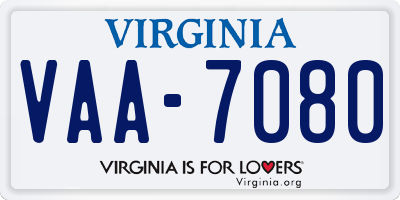 VA license plate VAA7080