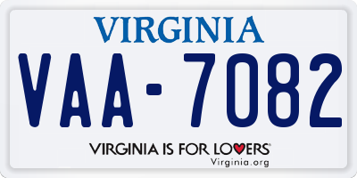 VA license plate VAA7082