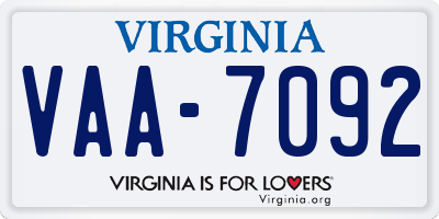 VA license plate VAA7092