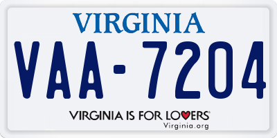 VA license plate VAA7204