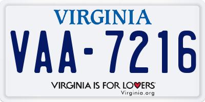 VA license plate VAA7216