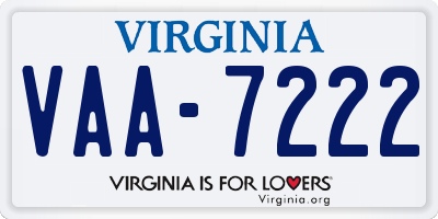 VA license plate VAA7222