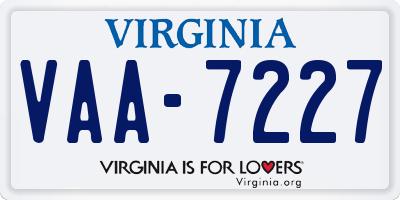 VA license plate VAA7227