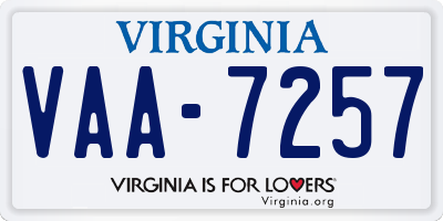 VA license plate VAA7257