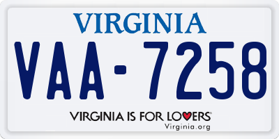 VA license plate VAA7258