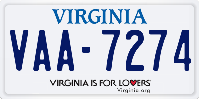 VA license plate VAA7274