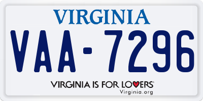 VA license plate VAA7296