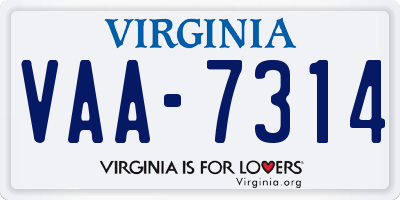 VA license plate VAA7314