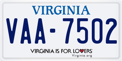 VA license plate VAA7502