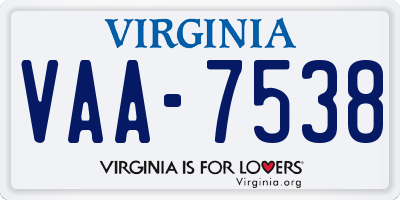 VA license plate VAA7538