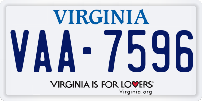 VA license plate VAA7596