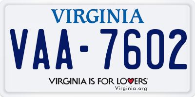 VA license plate VAA7602