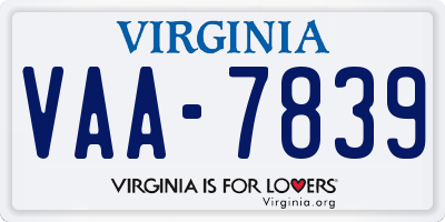 VA license plate VAA7839
