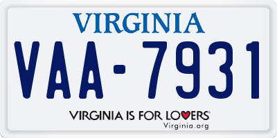VA license plate VAA7931