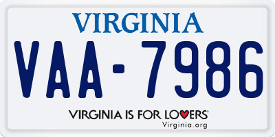 VA license plate VAA7986
