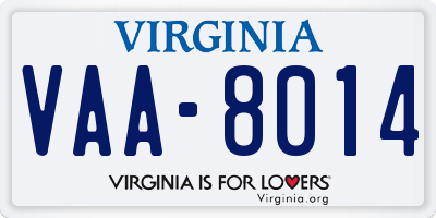 VA license plate VAA8014