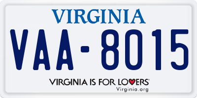VA license plate VAA8015