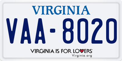 VA license plate VAA8020