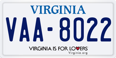 VA license plate VAA8022