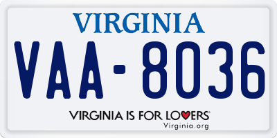 VA license plate VAA8036