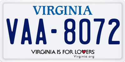VA license plate VAA8072