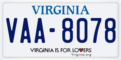 VA license plate VAA8078