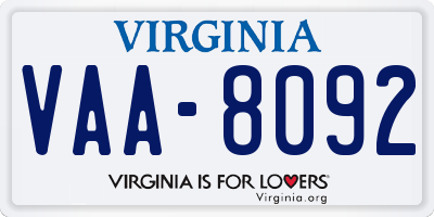 VA license plate VAA8092