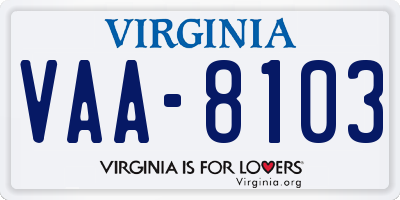 VA license plate VAA8103