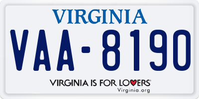 VA license plate VAA8190
