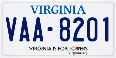 VA license plate VAA8201