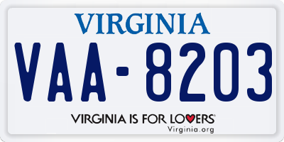 VA license plate VAA8203