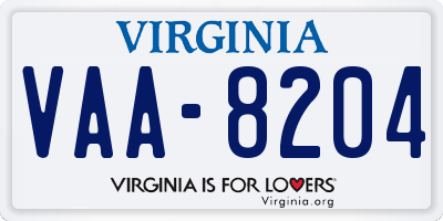 VA license plate VAA8204