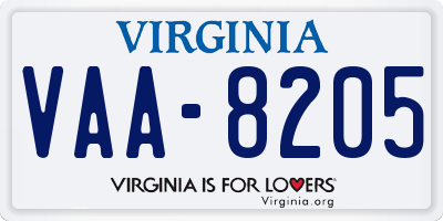 VA license plate VAA8205