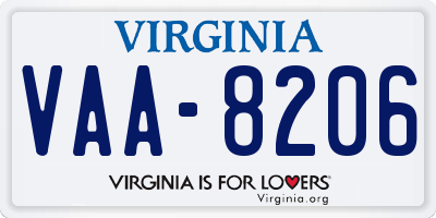 VA license plate VAA8206