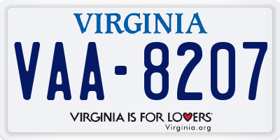 VA license plate VAA8207