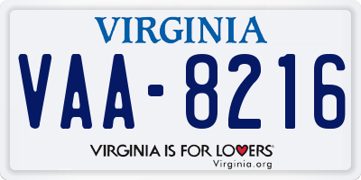 VA license plate VAA8216