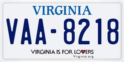 VA license plate VAA8218