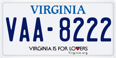 VA license plate VAA8222