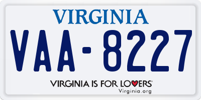 VA license plate VAA8227