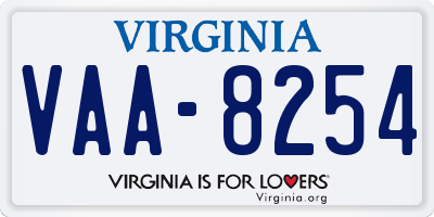 VA license plate VAA8254