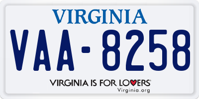 VA license plate VAA8258